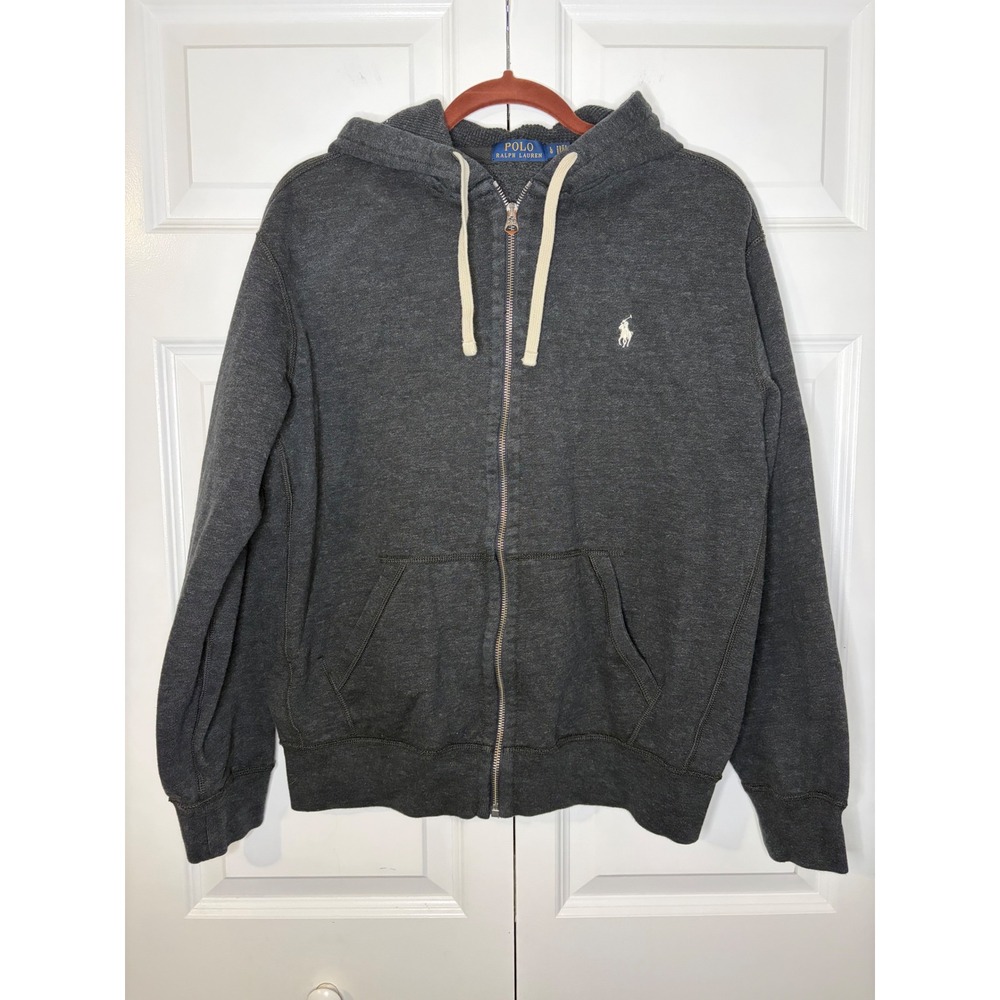 Polo Ralph Lauren Mens Full Zip Hoodie Charcoal Gray Heather Pony Logo Large